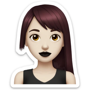 goth girl that has pale white skin and Long Dark Red hair and has dark red fringe bangs and has dark lipstick sticker