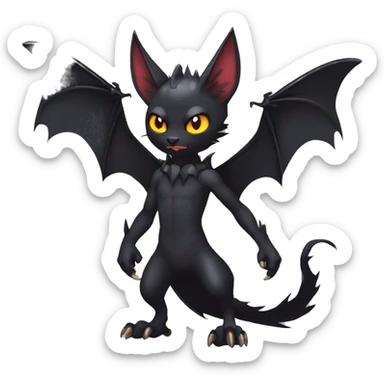 Black Cool Edgy Punk-Gothic Horned Bat-winged Litten-Bat-cat-Fakemon full body sticker