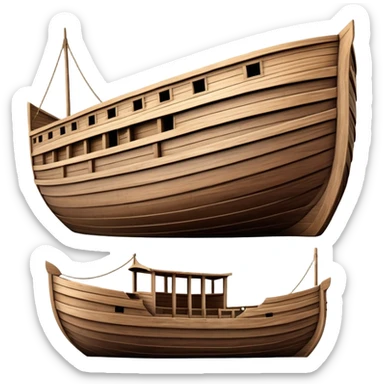 Large empty wooden ark vessel, wide hull, detailed realistic wooden construction, no animals sticker