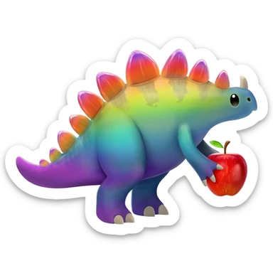 Cute Rainbow stegosaurus with apple sticker