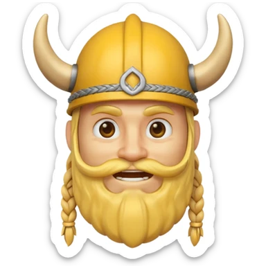 3D Viking emoji with a horned helmet, yellow round face, beard, smiling expression sticker