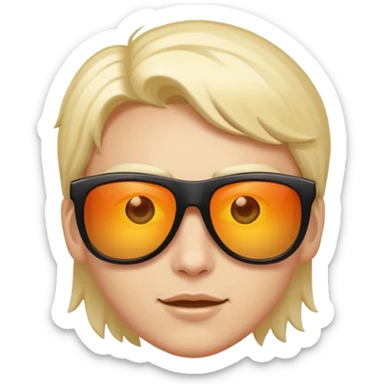 Sunglasses sliding down slightly, glowing eyes behind sticker