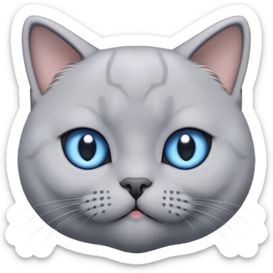 Cinematic Cute Grey British Shorthair Cat Portrait Emoji, Head tilted playfully and inquisitively, sleek soft grey fur with subtle blue undertones, Simplified yet adorable features, highly detailed, glowing with a warm, friendly glow, high shine, curious and affectionate, stylized with a touch of whimsy, bright and alert, soft glowing outline, capturing the essence of a calm yet playful kitten, so endearing it feels like it could leap out of the screen and cuddle! sticker