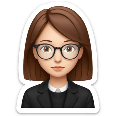 A girl with long brown hair and Thin reading glasses and black jacket  sticker