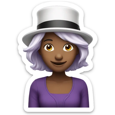 smiling girl-skin white-hair brown-in purple top hat sticker