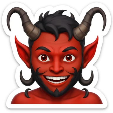 evil person with devilish smile and black face sticker
