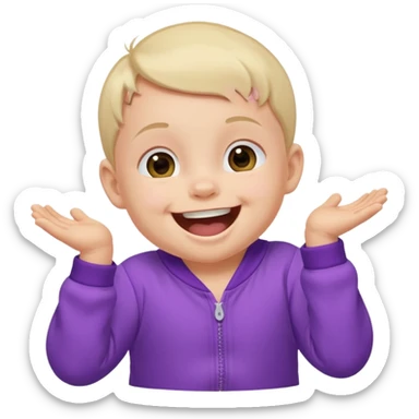 A baby wearing a purple onesie, laughing joyfully. sticker