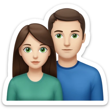 “A Polaroid-style photo of a couple with a heart of a white woman with long brunette hair and blue eyes, and a white man with short brunette hair and green eyes.” sticker