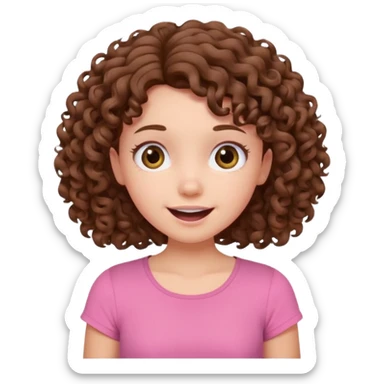 fun cute loud popular pretty girl modest curly brown hair pink top excited sticker