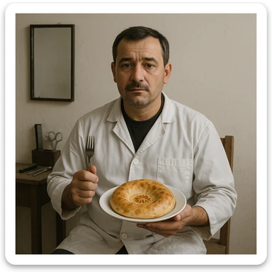 sartarosh xonada shunchaki tarelka v vilka ushlab utirsin tarelkada esa faqat uzbekcha non bulsin kayfiyati xam urtacha bulsin xursan bob ketmasin sticker