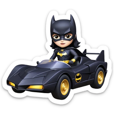 scale racing sexy fitted Batgirl’s masculine midnight-colored tight outfit 1970’s tv style dark knight stealthy accurate sporty safe plush deluxe off-road pursuit drifting F1 car lexus (black hair, shoulders back against seat) rally sticker