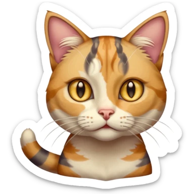 full body anxious looking colourful light calico tabby cat with hazel eyes and patchy brown tabby sections of fur sticker