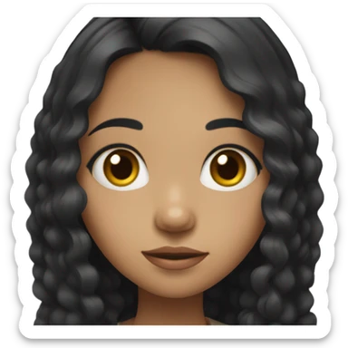 a filipino girl, big eyes, black long slightly curly hair  sticker