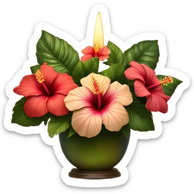 A vintage floral arrangement of hibiscus with a satin ribbon and a candlelit setting
 sticker