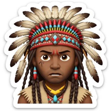 Black American man dark brown with dreads with a American Indian headdress with a mad face  sticker
