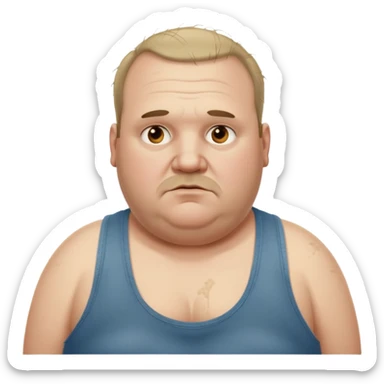 very  obese middle aged white man in wifebeater with  dirty appearance. His hair is very greasy and balding sticker