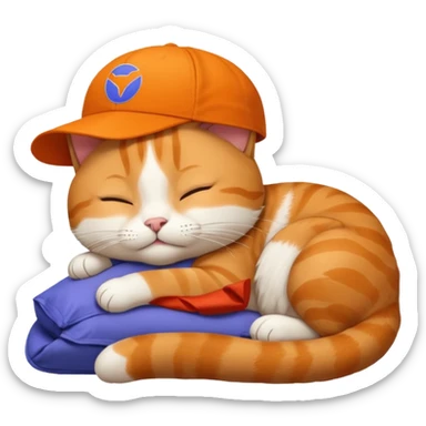 emoji of sleeping cat,it has on his head FedEx delivery cap sticker