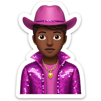 Lil Nas X with dark brown hair, dark pink sequin outfit sticker