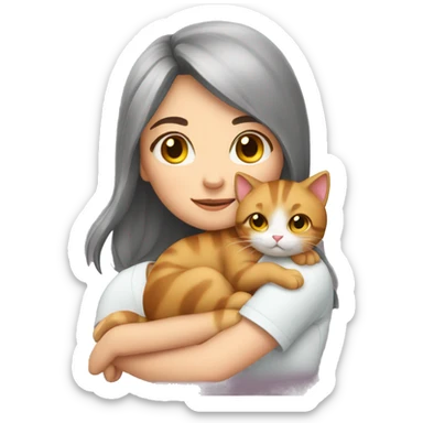 Girl cuddle taby cat sticker