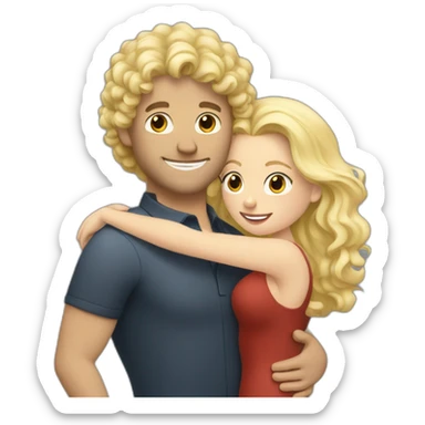 White man with dark curly hair hugging a blonde curvy woman sticker