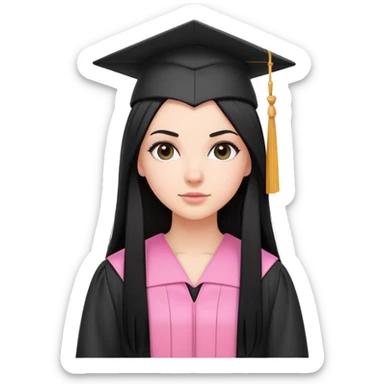 White girl with long straight black tine wearing pink graduation clothes sticker