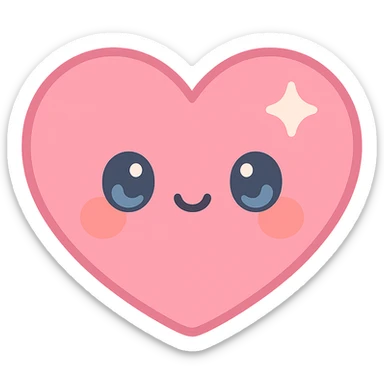 anime style heart, blushing cheeks, big eyes, vibrant pink, shiny finish sticker