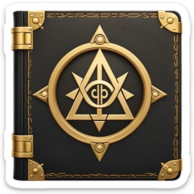 A black and gold book with an aged leather texture, embossed with an alchemical symbol, a compass, or a forging hammer, exuding wisdom, mastery, and the relentless pursuit of greatness. - book on mastery  sticker