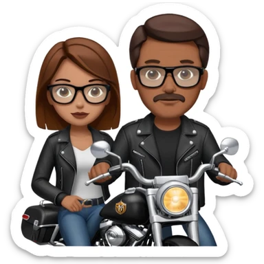 Un couple de biker sur une harley road king noire, l'homme no moustache et une paire de lunettes demetz ros21, la fille a des cheveux plus dans les tons chatain sticker
