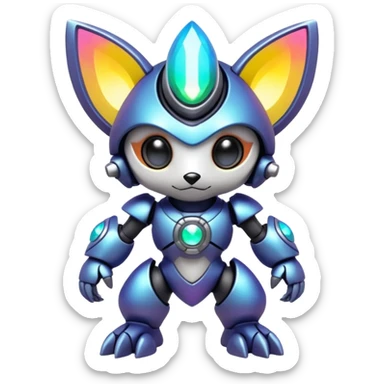 Mechanical Nebulae Cute Adorable Chibi Colorful Shiny Iridescent Futuristic Modern Cybernetic Protogen-Fakémon-Pokémon-creature-fusion (full body) sticker
