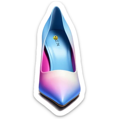 Hyper Realistic isolated top view of a pair of periwinkle,pastel blue,hot pink,and cream ombre pointed stiletto high heel shoes. sticker