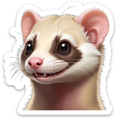 Cinematic Comical Ferret Portrait Emoji, Head tilted dramatically with an exaggeratedly shocked expression, featuring a slender, wiggly body and a distinct ferret head with a pointed snout and small ears, with wide, hilariously expressive eyes full of humorous disbelief, Simplified yet hilariously expressive features, highly detailed, glowing with a slightly sassy natural glow, high shine, dramatic yet playful, stylized with an air of quirky charm, soft glowing outline, capturing the essence of a meme-worthy ferret that looks ready to scamper into viral fame! sticker