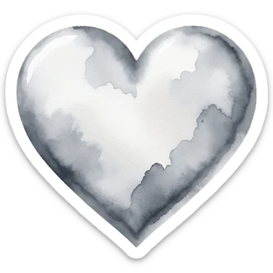 minimalist watercolor heart icon, monochromatic silver washes, soft bleeding edges, on textured white paper, serene and emotional, perfect for app icon, transparent background, flat lay --style raw --stylize 150 sticker