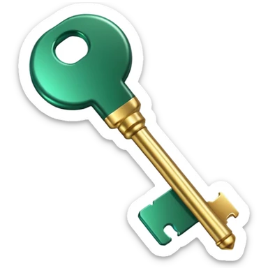 3D key icon with subtle glow effect, modern glossy style, deep green (#0B3D2C) and gold (#C9B037), elegant and minimal, transparent background, premium render sticker