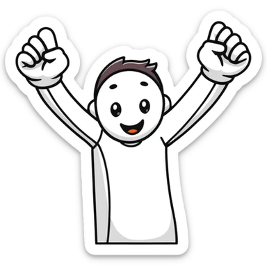 character celebrating victory with arms raised sticker