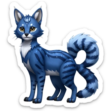 Cute kawaii cool edgy badass  glossy midnight-blue fur with silver starlight dusting fantasy-caracal-civet-genet-sergal-vernid-Gryphon-Cacomistle-Trico-oncilla-animal-Fakémon-hybrid-fursona (full body), facial markings, (realism style) sticker