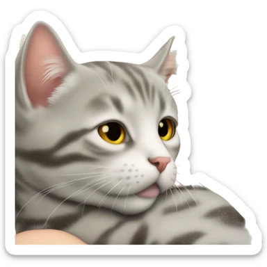 Silver tabby cat cuddling with blonde girl sticker