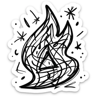 abstract flame shape, chaotic geometric outline style sticker