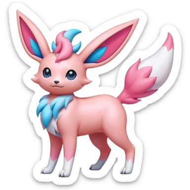 lush pastel-bright-vibrant warm-colored modern colorful neon-colored Fakémon-Digimon-Sylveon-Flareon-Pokémon-creature (full body) sticker