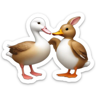 a brown duck and a white rabbit celebrating together sticker