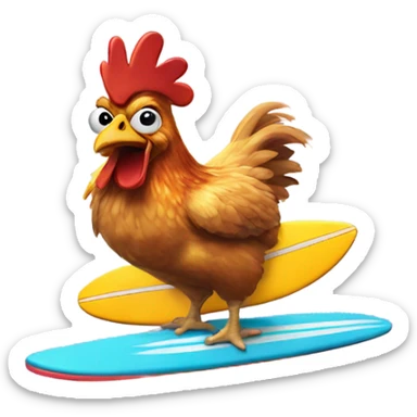A chicken riding a shock as a surfboard sticker