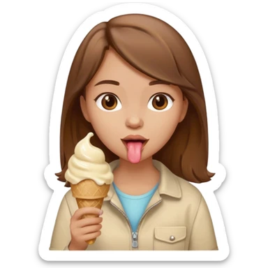 Un fille  brune au vêtement  beige qui mange une glace sticker