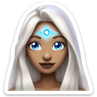 magical diva with thin pink andromedan face long hair and blue eyes glowing third eye sticker