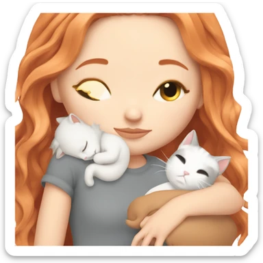 White girl blonde red hair sleeping with grey and white kitty sticker