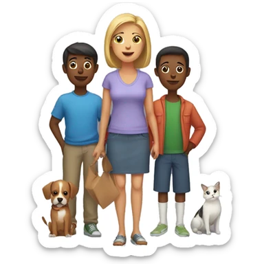 Mom, two sons, two dogs, a cat and bird  sticker