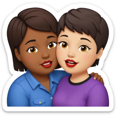 Chubby ugly lesbian with medium dark hair kissing tall butch lesbian with huge teeth and short hair sticker