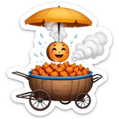 Street vendor roasted sweet potato with steam rising, simplified emoji style with bold outlines and bright colors, cartoon style hot Kao Hong Shu sticker