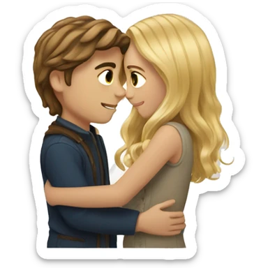 girl with long brown hair hugging boy with blond stylish hair sticker