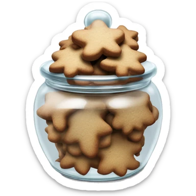 Realistic rococo glass cookie jar with lid full of gingerbread cookies isolated.  sticker