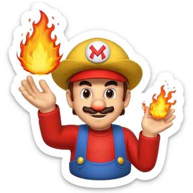 Fire power Mario throwing a fireball with a Jamaican hat  sticker