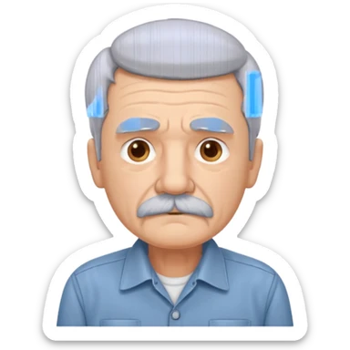 Old man with gray hair and mustache and working shirt sad sticker
